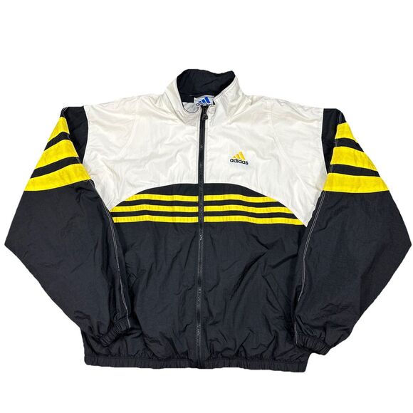 Vintage Adidas Windbreaker Jacket Men’s Large Yellow Black 3-Stripes 90s Retro - Picture 1 of 6